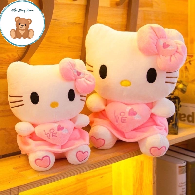 Gấu Bông Hello Kitty Thiên Thần Ôm Tim - Quà Tặng Cao Cấp Cho Bé - Gấu Bông Mina