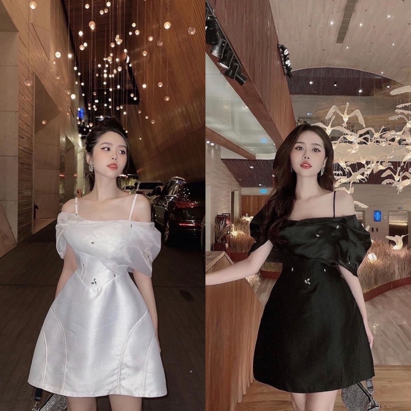ĐẦM ĐEN 2S PHỐI VOAN RỚT VAI PHỒNG  ✨