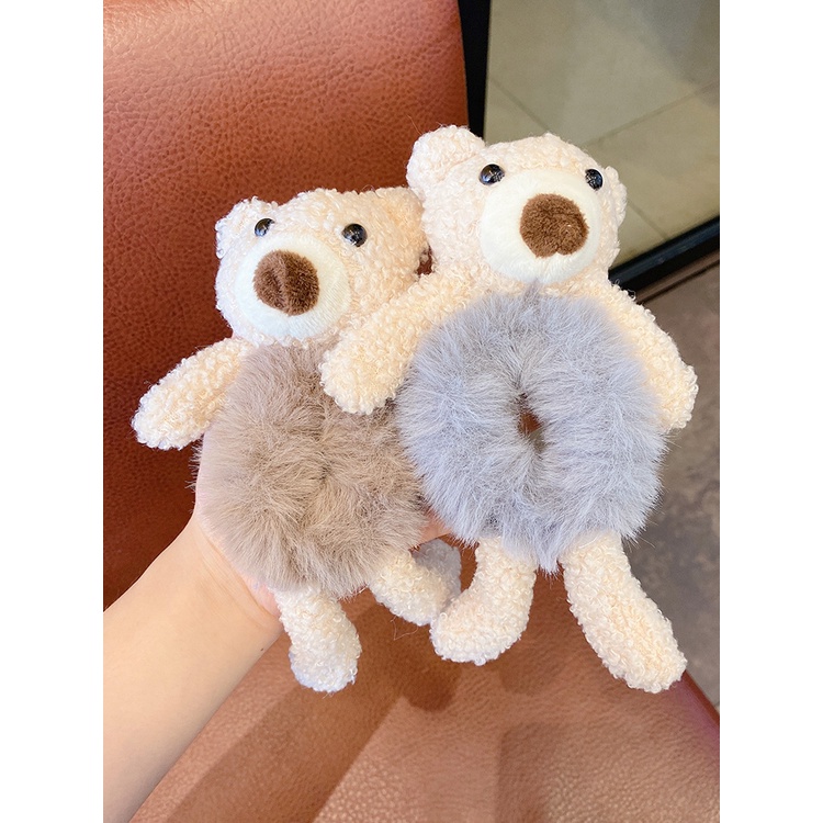 Dây Buộc Tóc Cao Su Bọc Vải Lông Hình Gấu Dành Cho Nữ