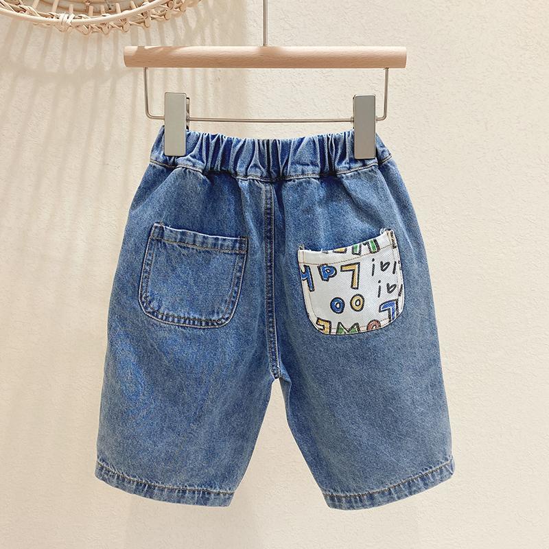 Quần Short Jean Mỏng Dáng Rộng In Chữ Kiểu Hàn Quốc Thời Trang Mùa Hè Mới Cho Bé Trai