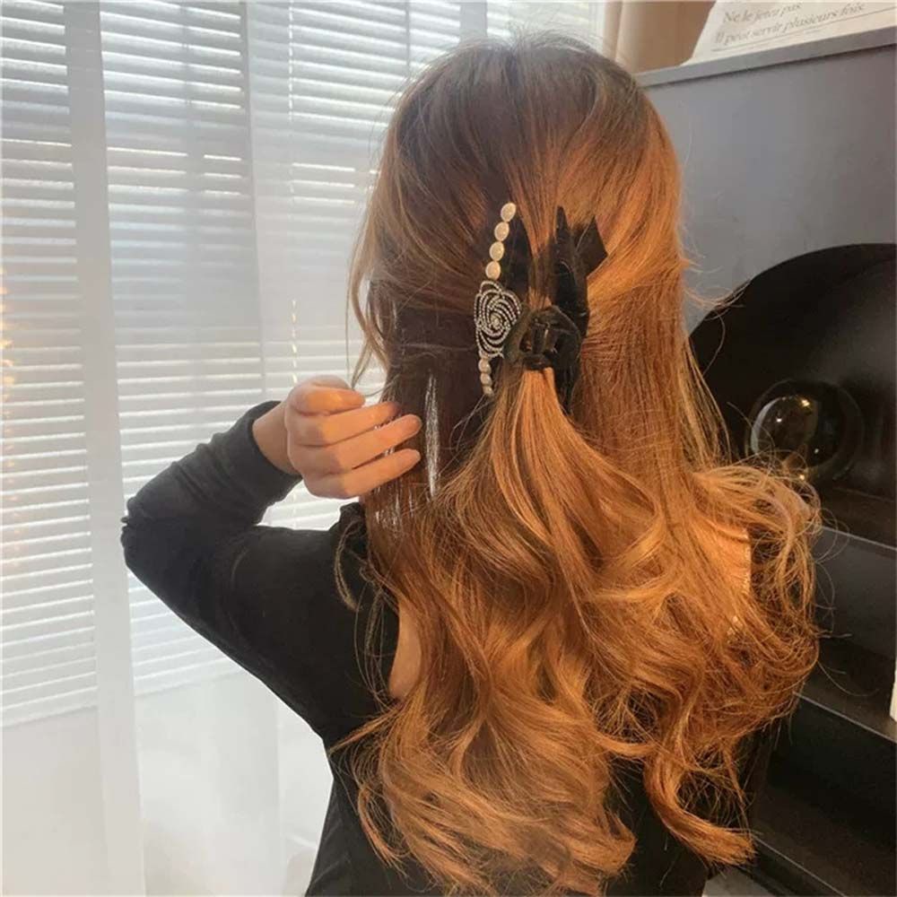 Kẹp tóc nơ nhung đính ngọc trai giả nhiều màu phong cách Hàn Quốc cho nữ