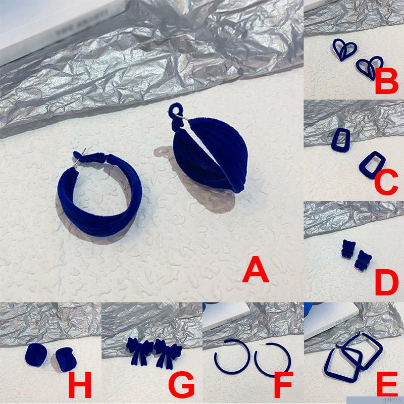 Bông tai hình học màu xanh dương phong cách Hàn Quốc cổ điển thời trang