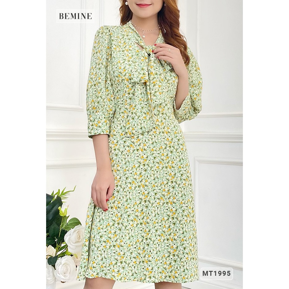 [Mã WABRWA15 giảm 15% đơn 300K] Đầm hoa tay lỡ cổ thắt nơ tùng xòe BEMINE MT1995XANHLA | BigBuy360 - bigbuy360.vn