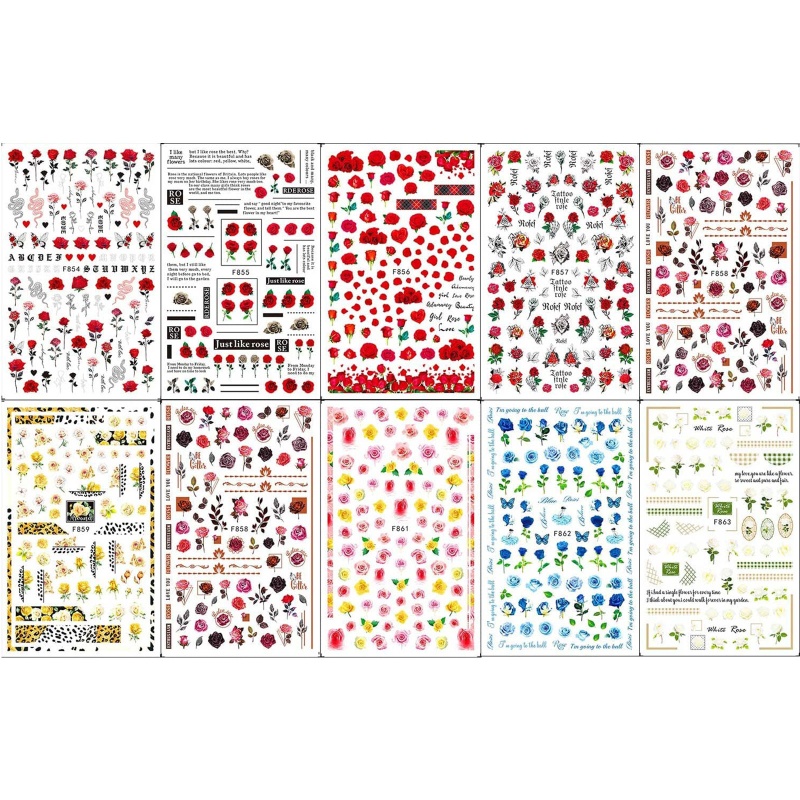 Set 6 / 10 Tấm Hình Dán Hoa Hồng Trang Trí Móng Tay Nghệ Thuật