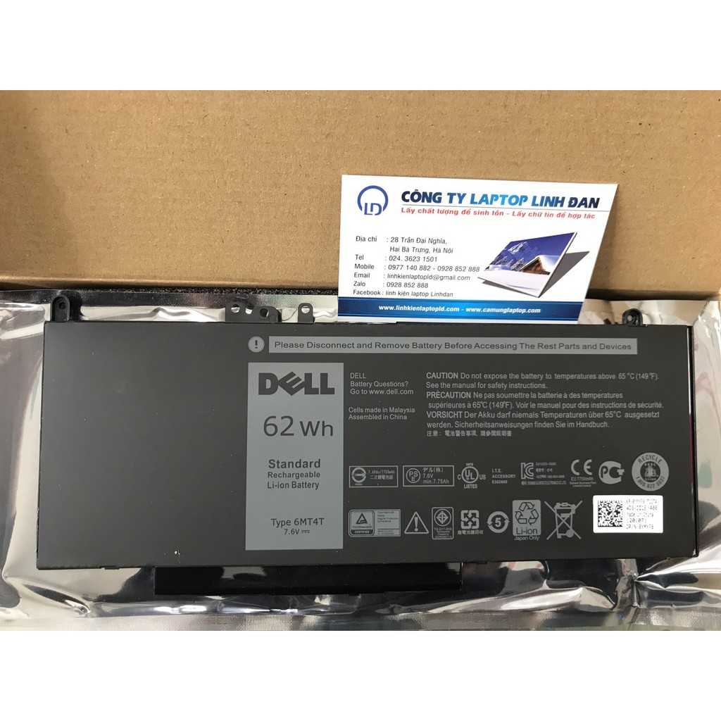 Pin Laptop Dell (Original) 62Wh Latitude E5450 E5470 E5550 E5570 6MT4T Battery