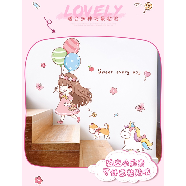 Decal dán tường Bé gái dễ thương
