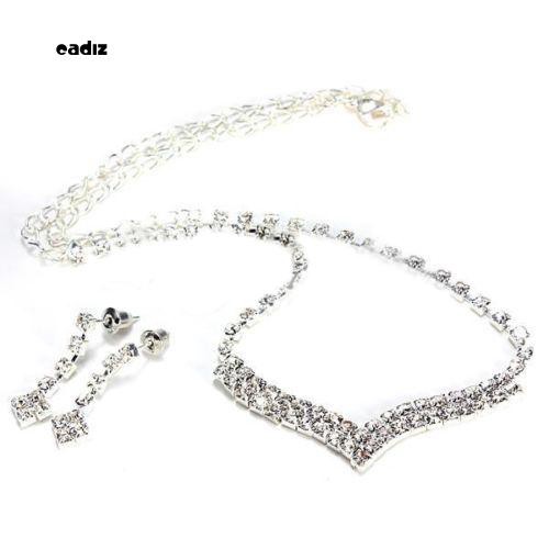 Bộ dây chuyền và khuyên tai cô dâu đính đá pha lê