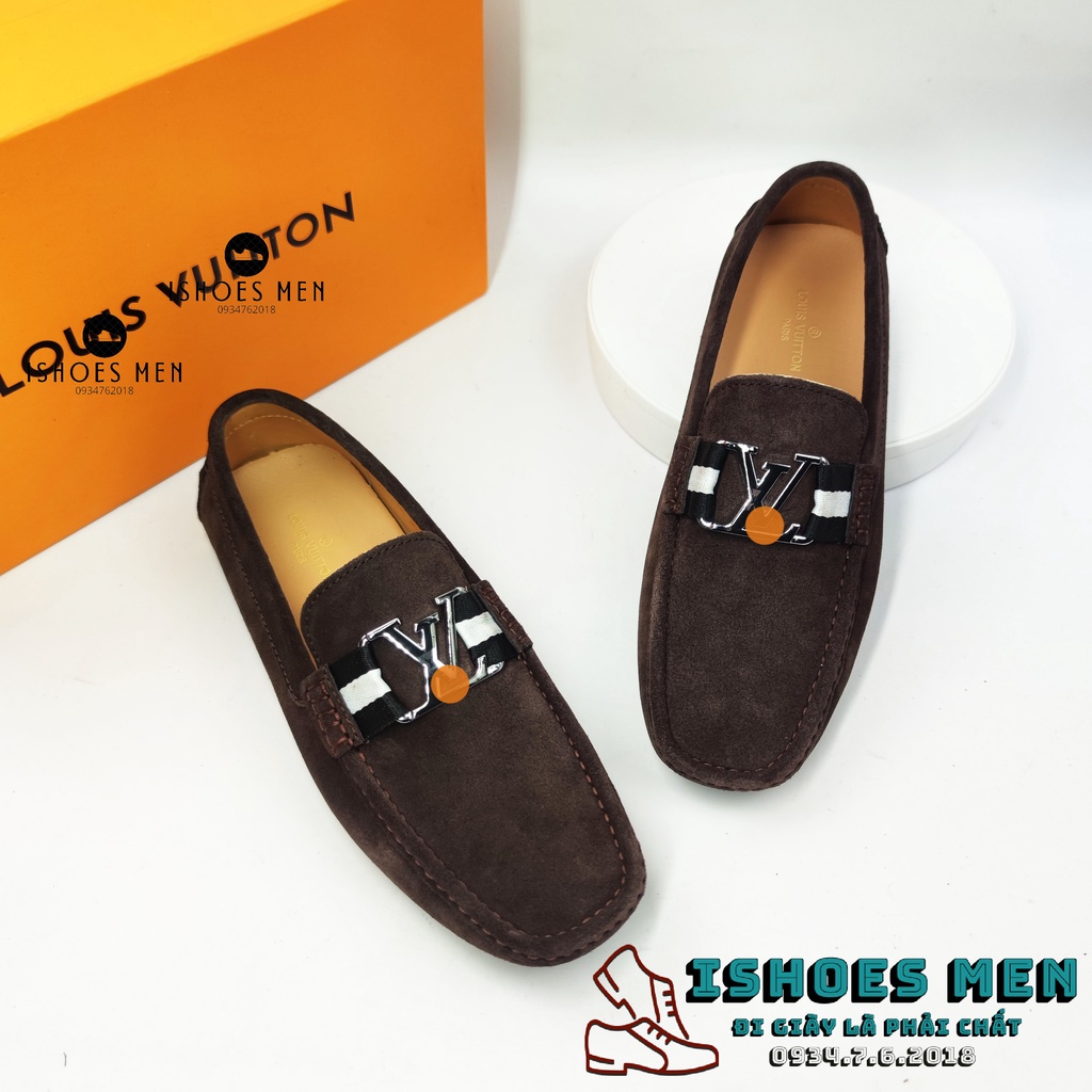 Giày lười da lộn nam, Giầy Mọi Moca LV Nam Phiên Bản Da Lộn Thời Trang Chuẩn Form Nhập Khẩu Full Box