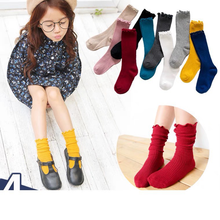 Set 4 đôi tất thu đông cao cổ bèo cho bé