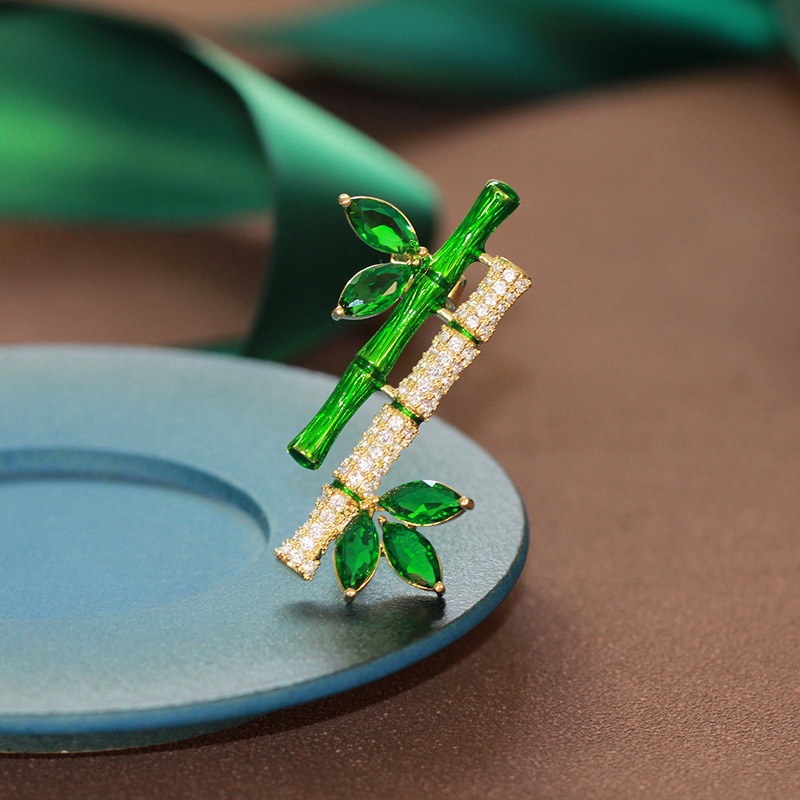 Ghim Cài Áo Hình Cây Tre/Hoa Lá Tráng Men Phong Cách Trung Quốc Cổ Điển Thời Trang Cho Nam Và Nữ