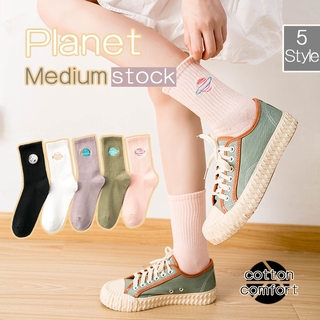 🍀Korean style socks, beautiful cartoon embroidery ins tide socks, 1 pair of starry sky pattern women's socks, cotton socks, soft and comfortable