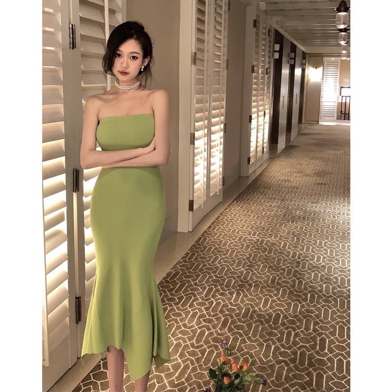 Đầm đuôi cá QKOOLE ôm dáng không dây gợi cảm thời trang Hàn Quốc cho nữ