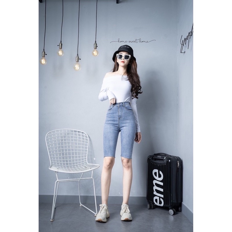 Quần Jean Ngố Trơn Co Giản Lưng Siêu Cao