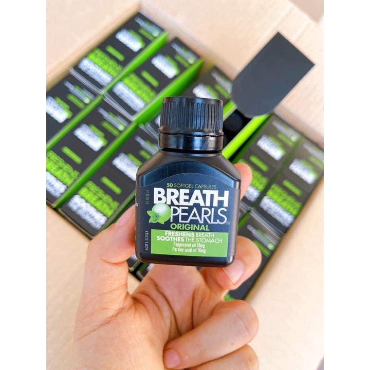 Viên Uống Thơm Miệng Breath Pearls  của Úc hộp 50 Viên giảm mùi hôi miệng