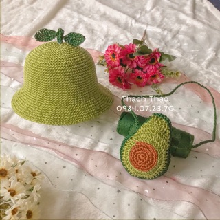 SET TÚI MŨ MÓC SỢI THÔ HÌNH QUẢ BƠ CHO BÉ