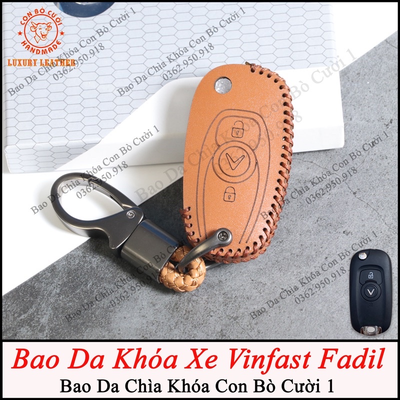 Bao Da Chìa Khóa Vinfast Fadil, Da Bò Nhập Khẩu ITALIA, Khắc Tên, Số Đt Chủ xe