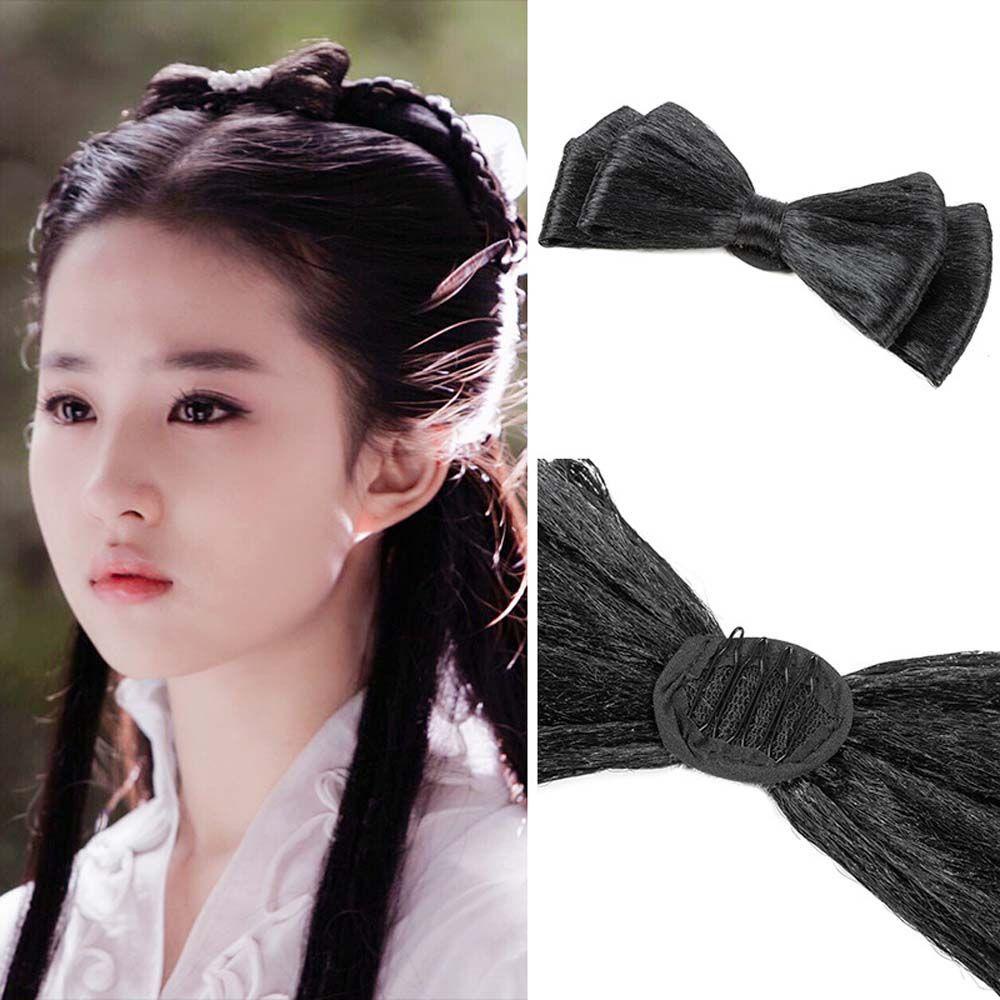 Búi Tóc Giả Màu Đen Đính Nơ Phong Cách Hanfu Cổ Điển