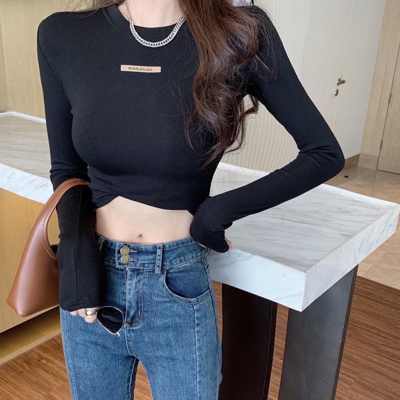 COZOK Áo thun tay dài màu trơn thời trang cho nữ