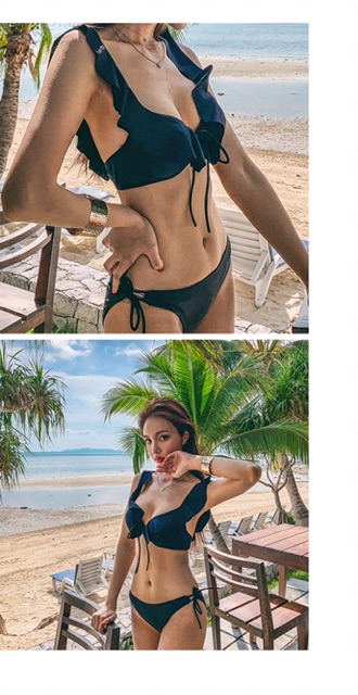 Bikini 2 mảnh nâng ngực áo bèo cánh tiên đen X sexy mix quần chip cột dây nhiều màu
