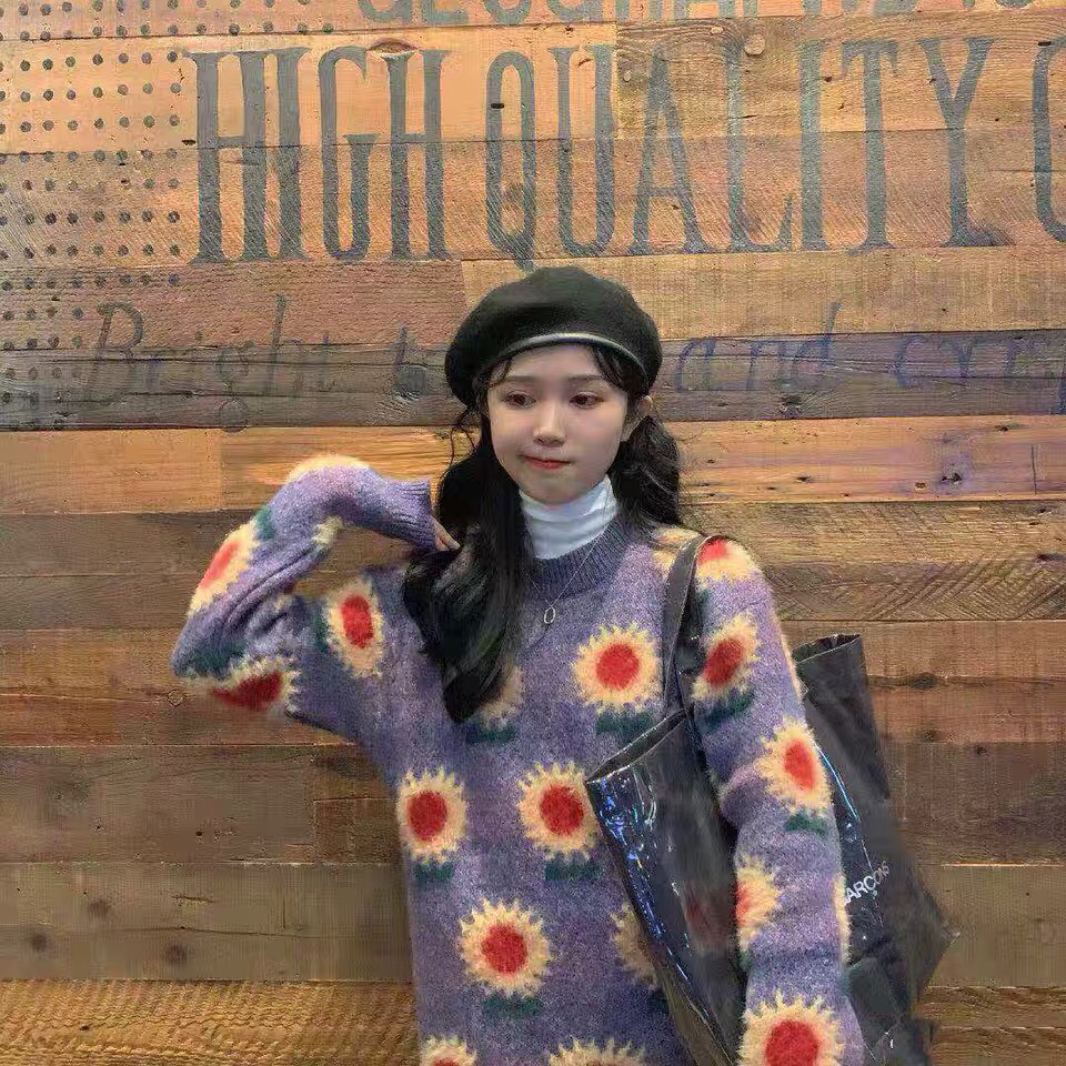 Áo len tím hoa hướng dương