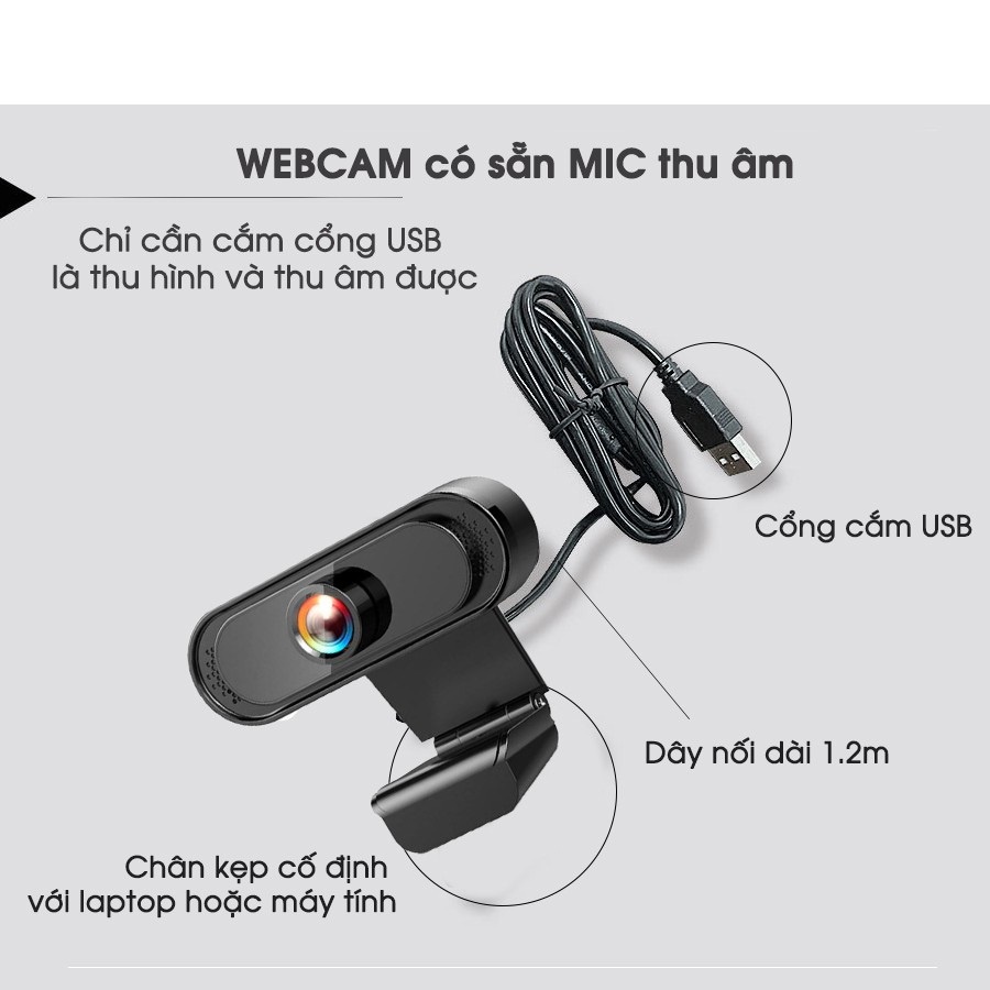 Webcam máy tính FullHD 1080p rõ nét - Webcam  có Mic dùng cho laptop, máy tính, pc, TV,- Rõ nét - Rõ nét - Chân Thực