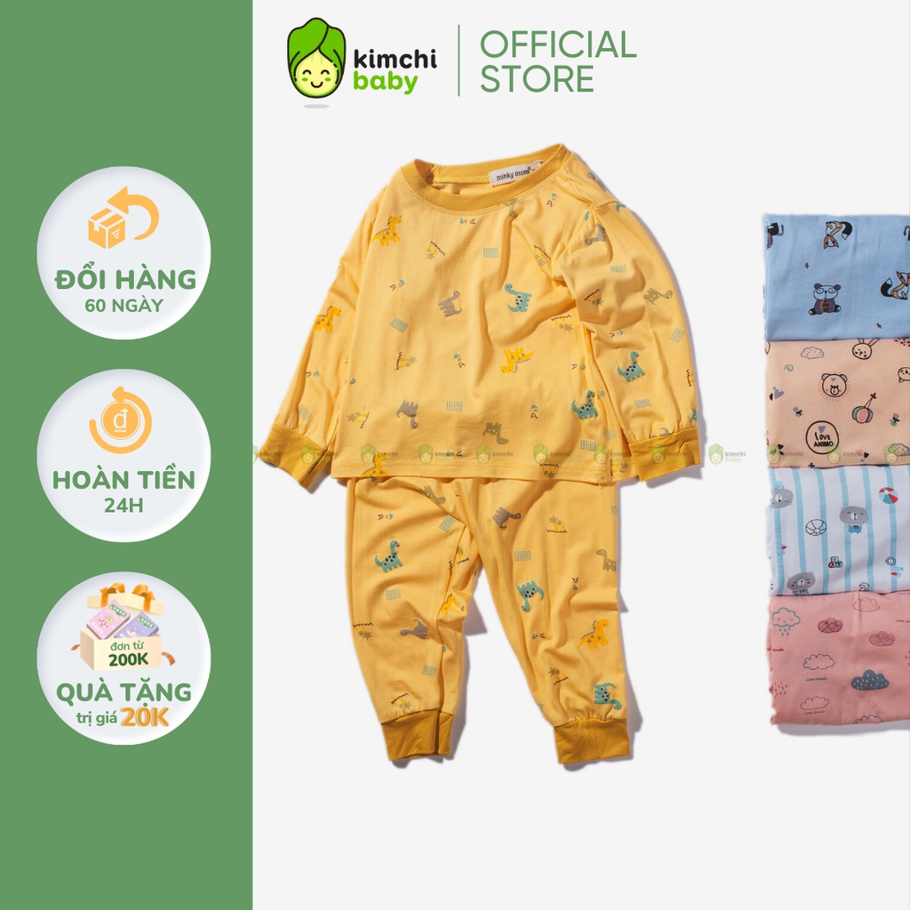 Bộ Dài Tay Cho Bé Trai, Bé Gái Vải Thun Lạnh Minky Mom Hoạ Tiết Mây Hồng, Đồ Bộ Cho Bé Mặc Nhà MKMTD2212