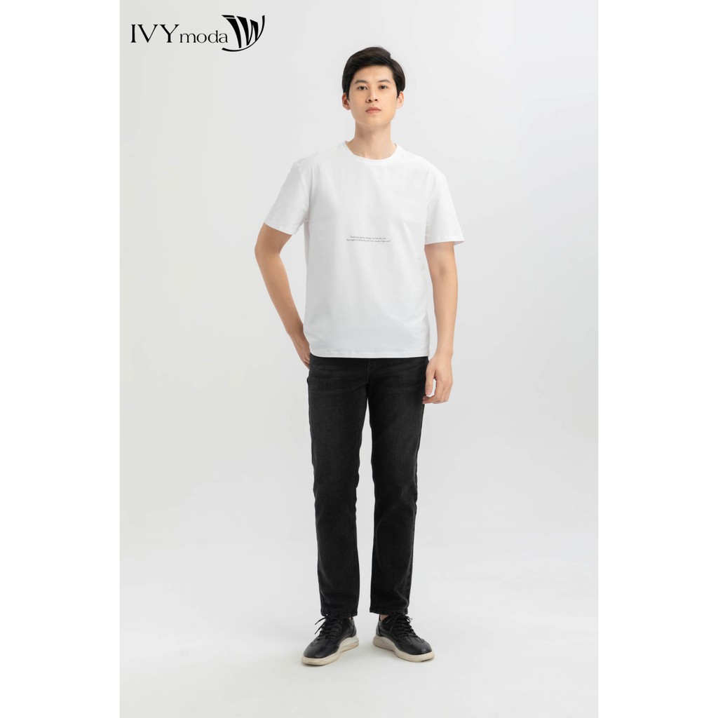 Áo thun nam cổ tròn màu trắng IVY moda MS 57E2969