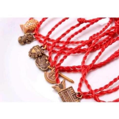 (1k) Vòng tay sợi chỉ đỏ may mắn vòng tay gỗ lục lạc đồng xu đeo tay nam nữ thời trang cổ trang x