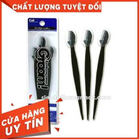 Freeship Set 3 dạo cạo lông mày cán dài KAI (màu đen) Chính Hãng