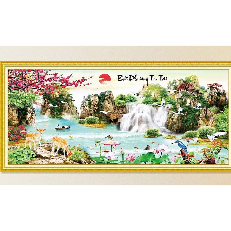 Tranh đính đá Phong Cảnh Bát Phương Tụ Tài - KT:120x55cm - 150x70cm