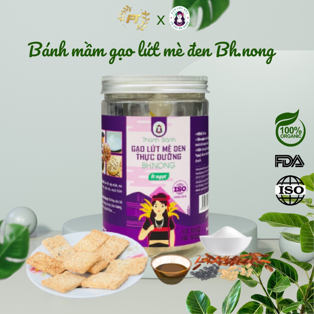 Bánh mầm gạo lứt Bh.nong dùng trong ăn kiêng, ăn chay lành mạnh làm từ mầm gạo lứt, mè đen và yến mạch