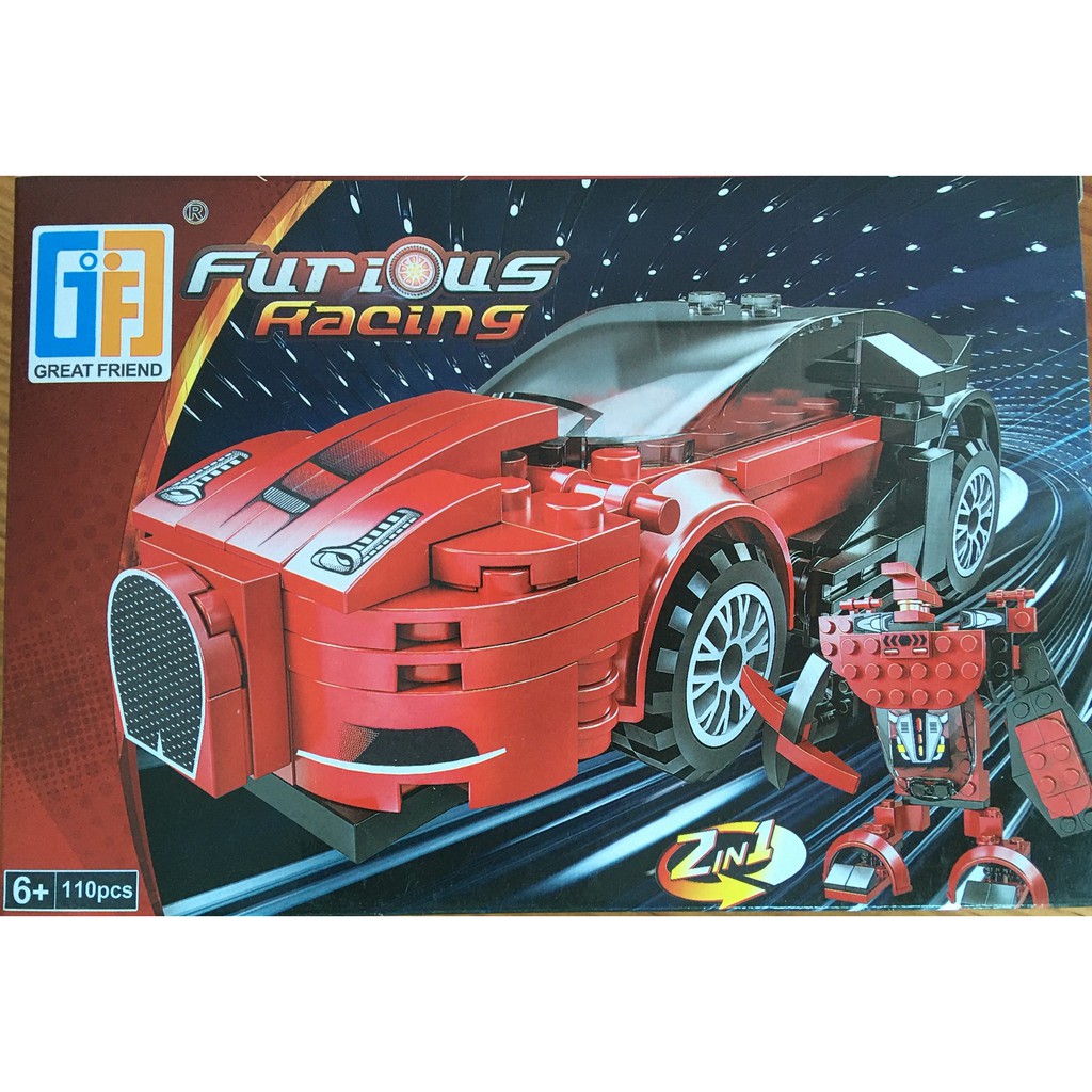 Lego xếp hình ô tô siêu xe furious racing biến hình người máy 2 in 1( ô tô có cơ cấu kéo lùi để đẩy xe lên xuống)