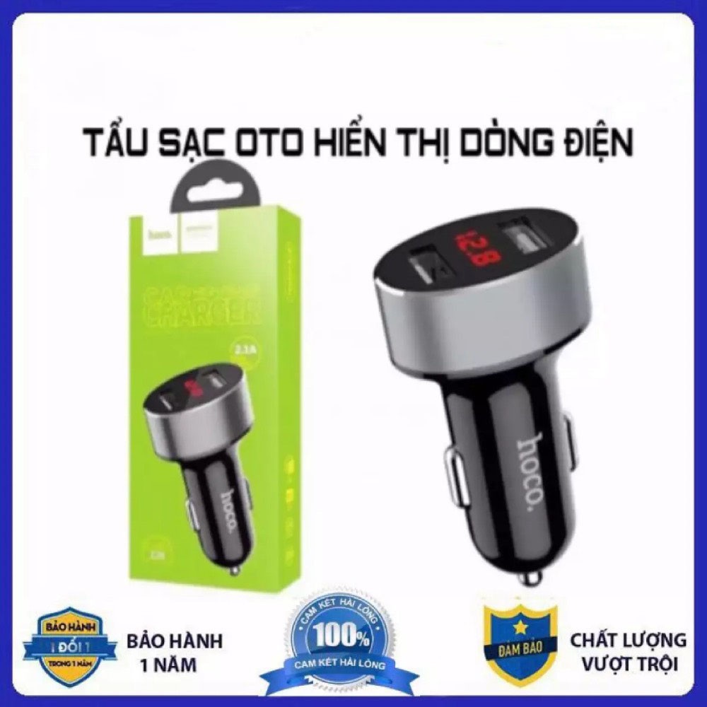 Cóc sạc xe hơi củ sạc xe hơi có đèn led sạc nhanh không nóng máy kết nối 2 cổng usb Hoco Z26 chính hãng