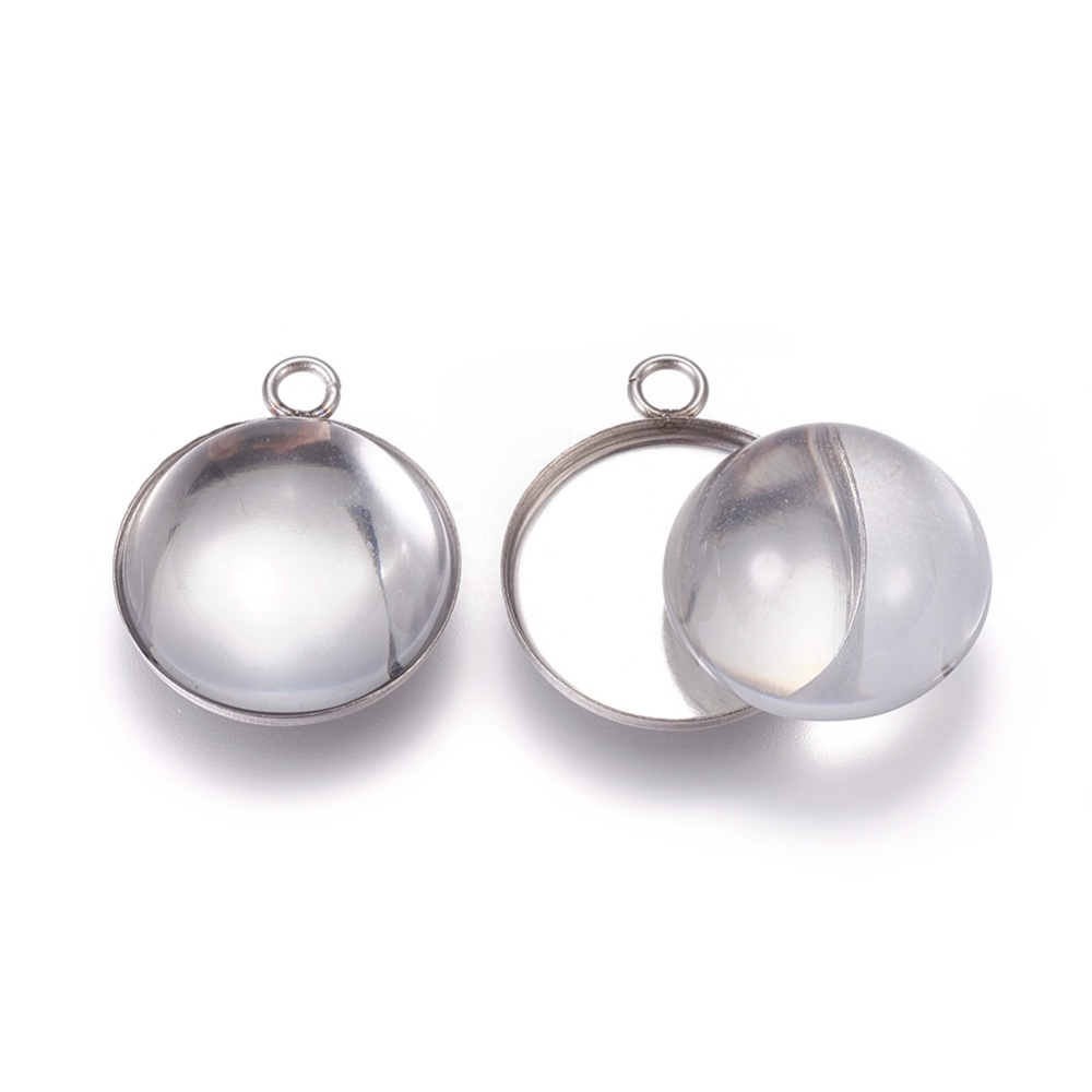 Set 5/10 Mặt Dây Chuyền Bằng Inox 304 Hình Tròn 10mm 15x12x2mm Lỗ Tròn Phẳng DIY