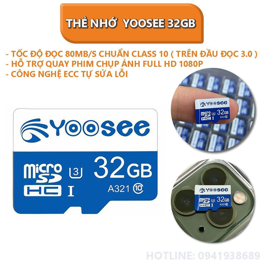 Thẻ nhớ microSDHC Yoosee Extreme Plus 32GB CLass 10  (Trắng xanh) - chuyên dụng cho camera và điện thoại