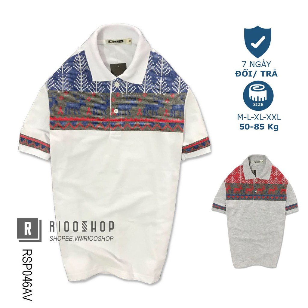 Áo thun nam ngắn tay có cổ họa tiết tuần lộc cực đẹp RSP046 - áo polo nam Riooshop