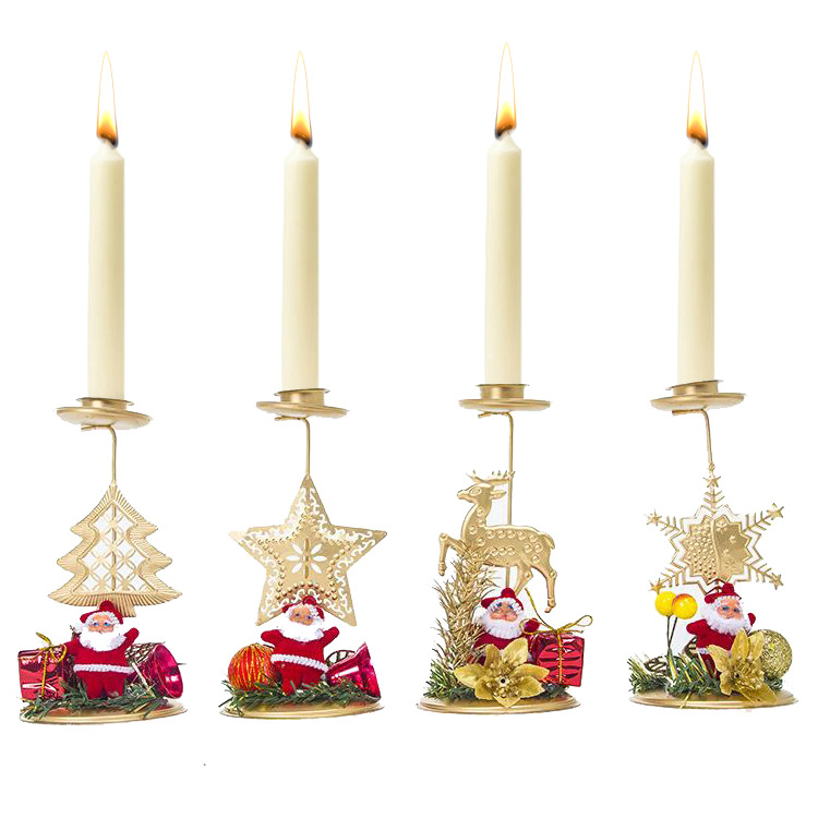 Christmas Candle Holder/Santa Snowflake Iron Candlestick Ornament/Home Desktop Decoration
