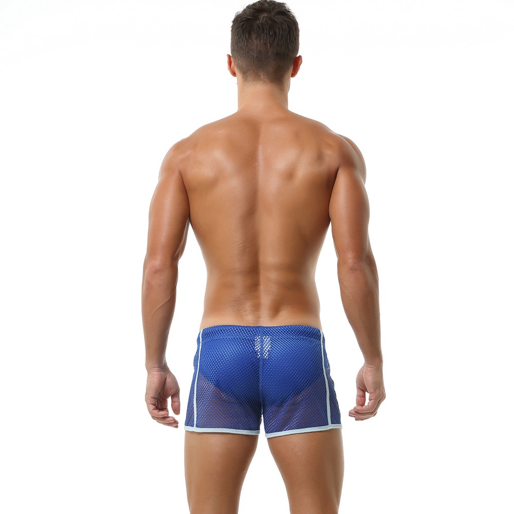 Nam Nhà Quần SEOBEAN Thấp Eo Mũi Tên Quần Gợi Cảm Trong Suốt Lưới Quần Short Nhà Màu Trơn Thoáng Khí Pyjama Quần