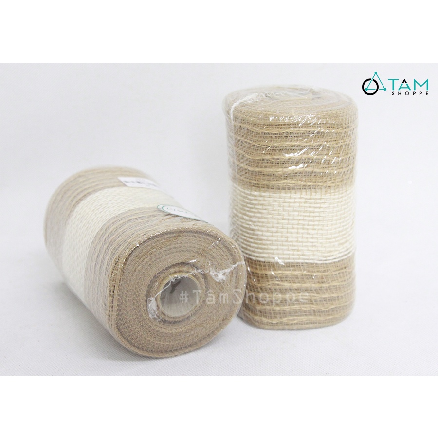 Cuộn lưới trang trí dây bố 3 sọc nâu Vintage bản 14cm dài 10m CLUOI-02