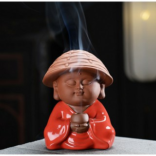 Tượng sư phụ ngồi thiền làm lư xông trầm- Tượng phật gốm tử sa cao cấp