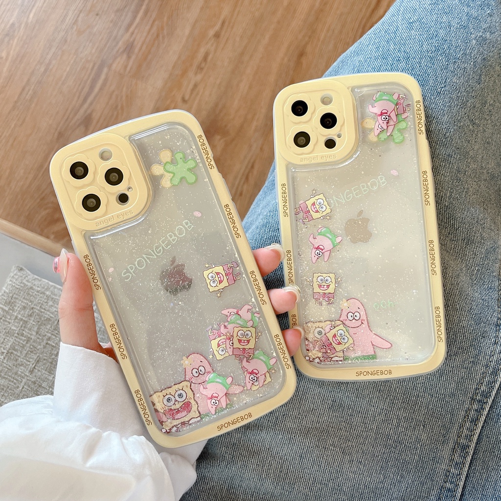 Ốp Điện Thoại Dẻo Họa Tiết Hoạt Hình spongebob Có Nước Kim Tuyến Chống Rơi Cho iPhone 14 / 13 / 12PRO MAX / 11 / 13PRO MAX