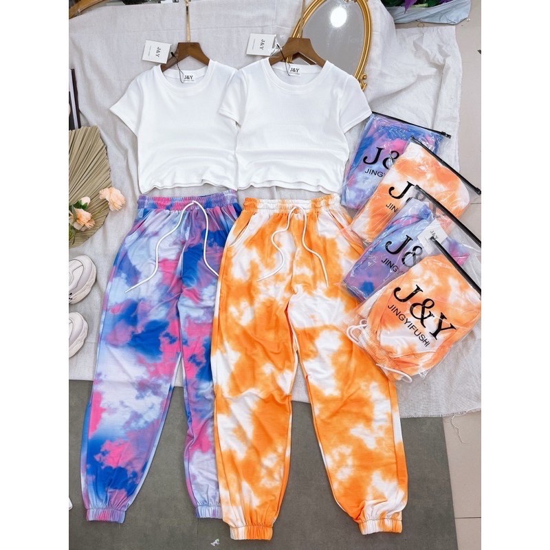 Set áo thun quần loang màu, Set bộ thể thao nữ loang màu hàng cao cấp | BigBuy360 - bigbuy360.vn
