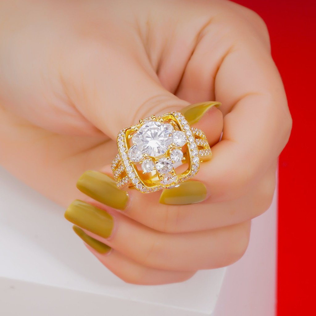 Nhẫn nữ UHA mạ vàng 18K đính đá CZ N549152-140