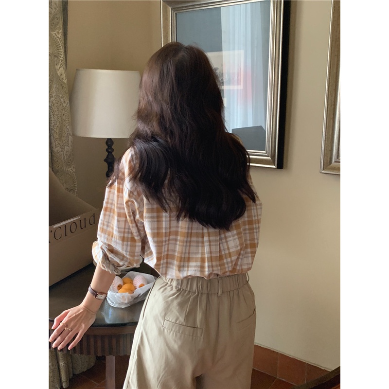 Áo sơ mi Peppermint 49300 họa tiết caro tay dài xinh xắn dễ phối đồ