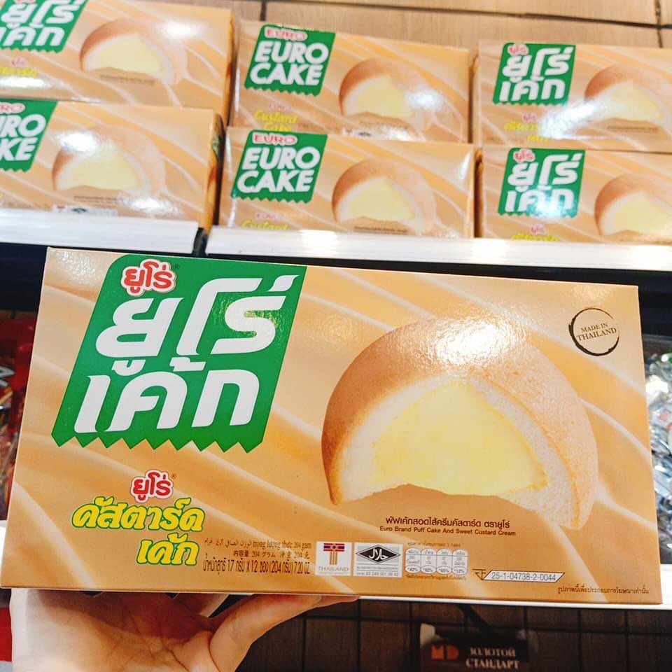 Bánh trứng Thái EURO Cake Custard, hộp 204g 12 chiếc