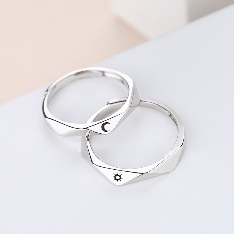 1 Nhẫn Mạ Bạc 925 Hình Mặt Trăng Mặt Trời