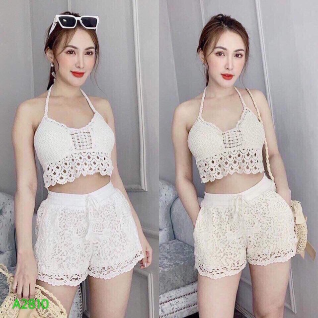 [Mã FASHIONT4WA2 giảm 10K đơn 50K] Set biển 2 món - áo bra vây cá + quần ren hoa mới ( có tách rời )