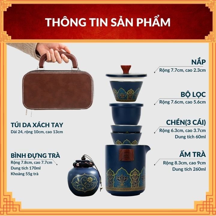 Bộ ấm trà xách tay đơn giản, tiện lợi khi đi du lịch