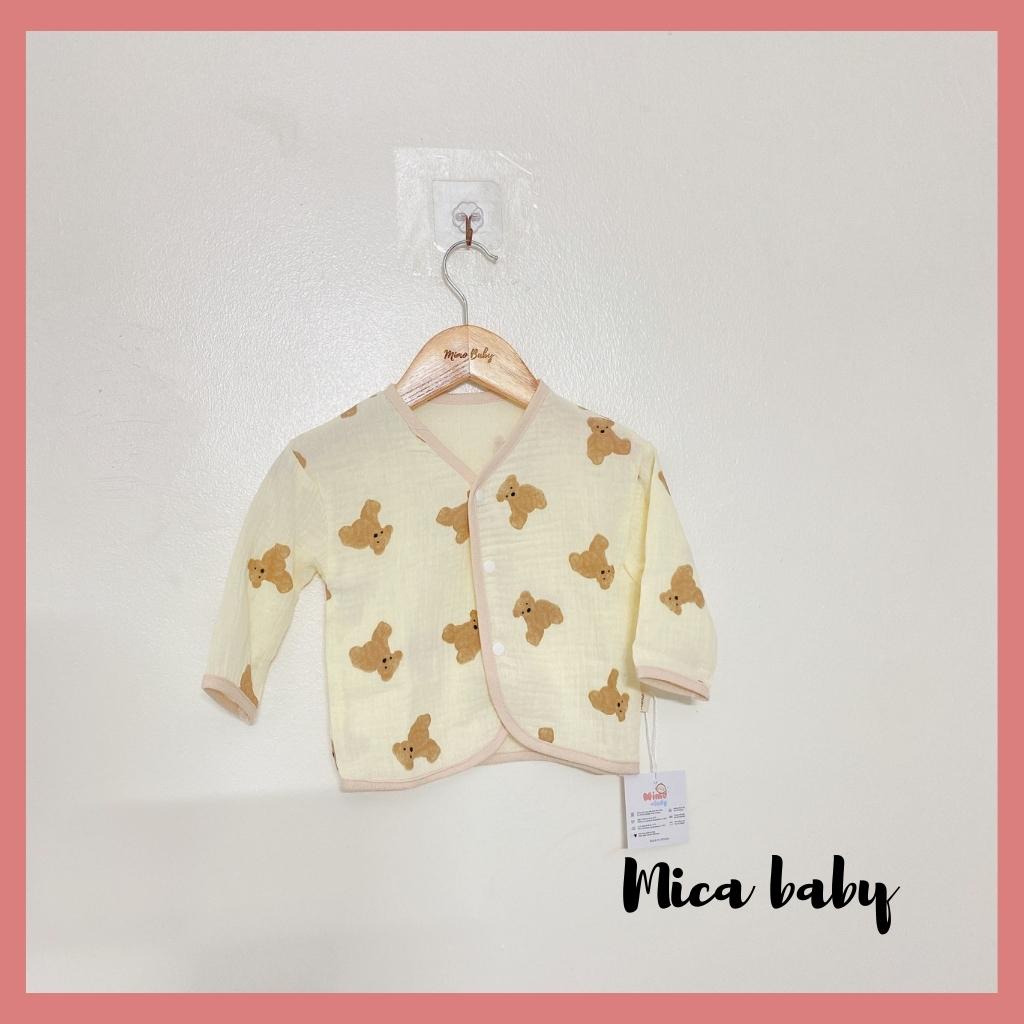 Áo dài tay thu đông kiểu dáng cổ tim cho bé trai bé gái, áo cardigan đính gấu dễ thương cho bé QA40 Mica Baby