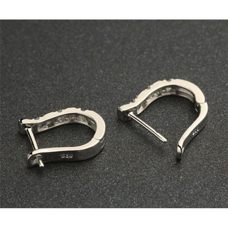 Hoa tai bằng bạc hình chữ U đính đá thời trang